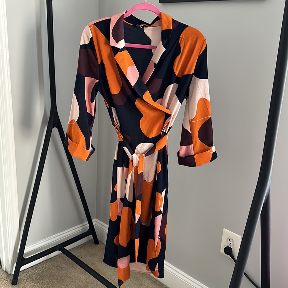 Monki Midi Camo Print Wrap Dress in Navy Size XS